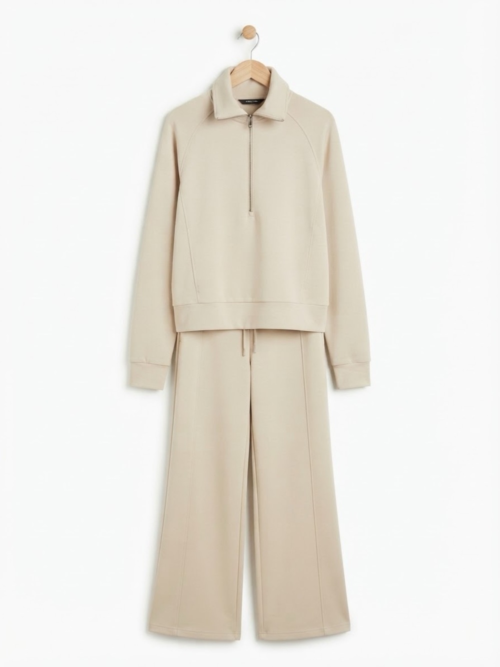 Chaps Beige Half-Zip Sweatshirt & Wide-Leg Cropped Pants Lounge Set, Size XL/L